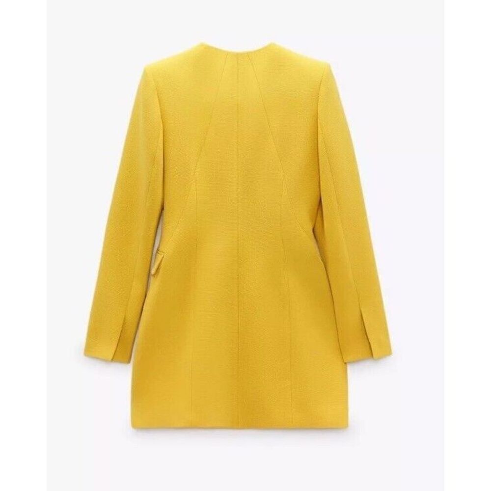 ZARA WOMAN LIMITED EDITION YELLOW DRAPED BLAZER DRESS SIZE S Asymmetric - Picture 4 of 8